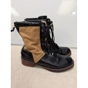 Anthropologie Matt Bernson Flannel Leather Boots Womens sz 8 Boho‎ Lace Up